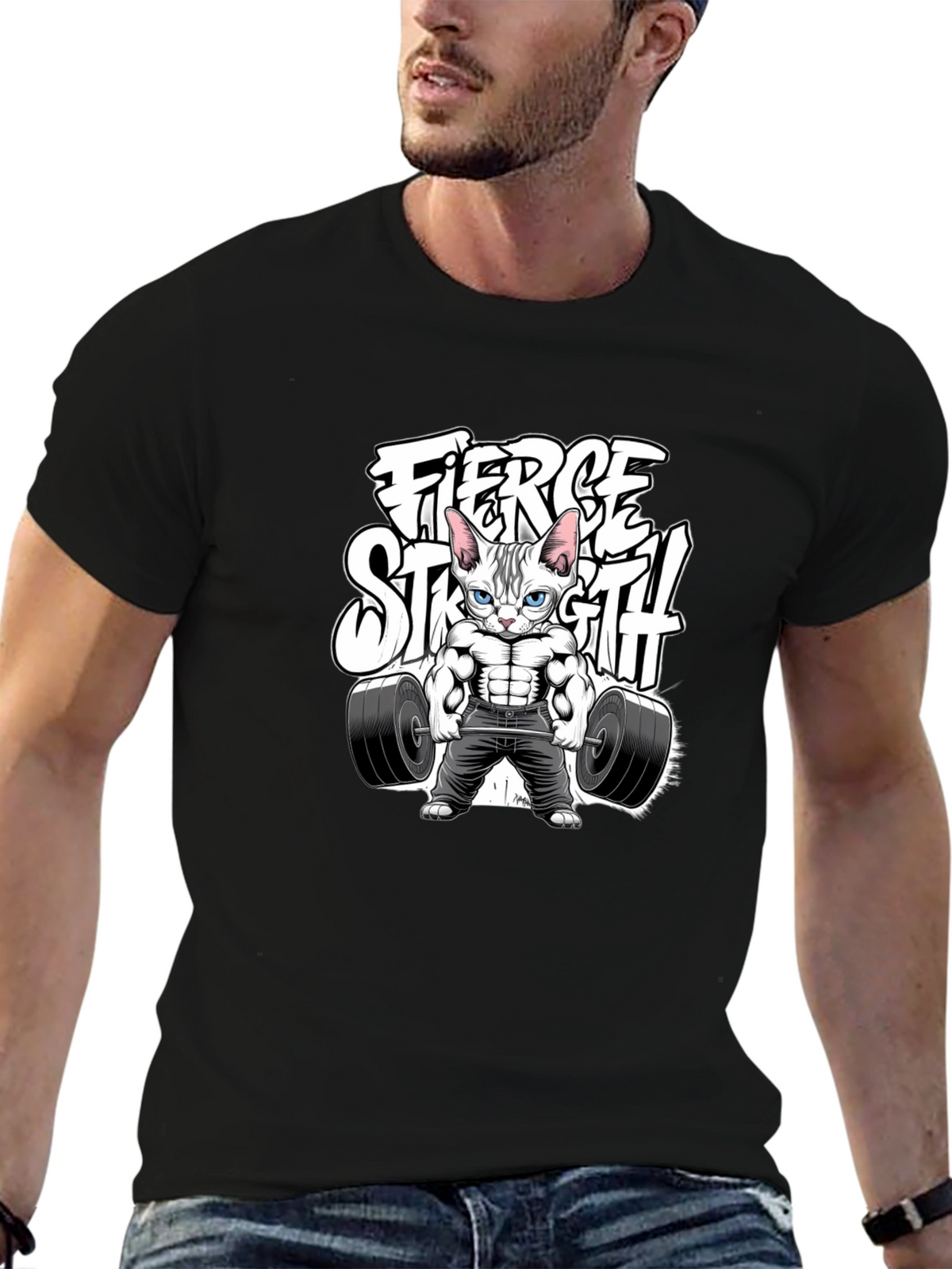 Fierce Strength Cat T-Shirt - Gym Humor Tee
