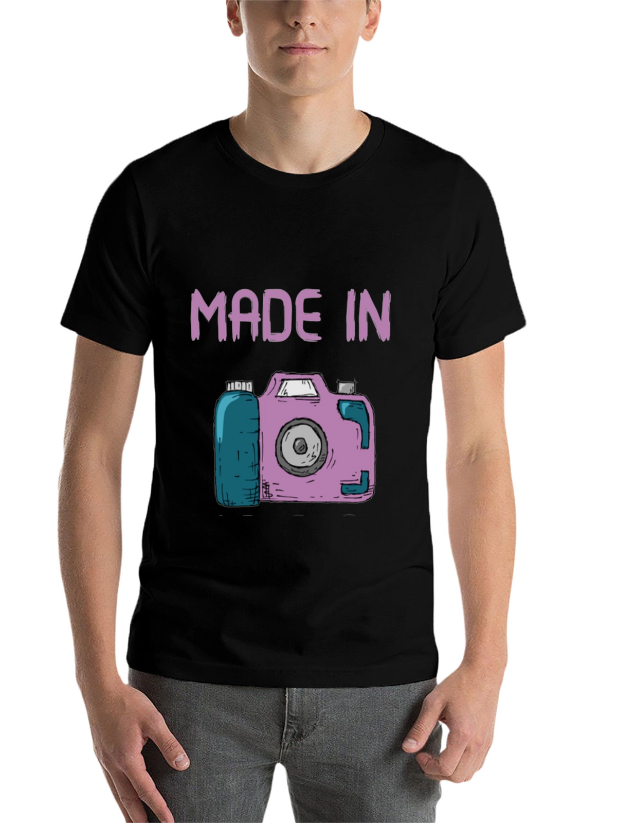 Funny Made In Camera Black Graphic Tee