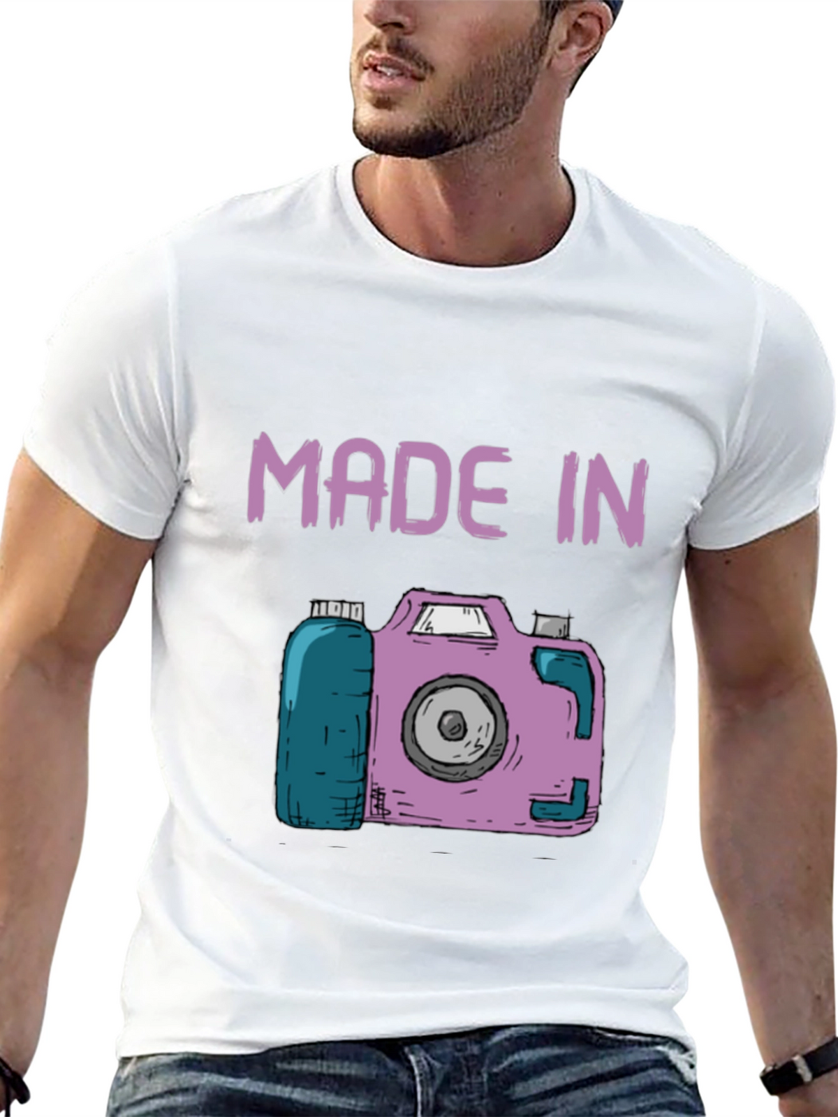 Funny Made In Camera Black Graphic Tee