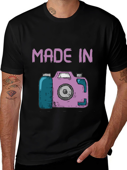 Funny Made In Camera Black Graphic Tee