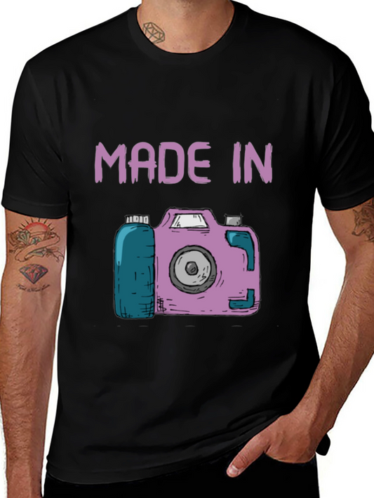 Funny Made In Camera Black Graphic Tee
