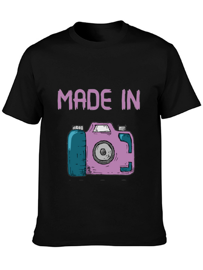 Funny Made In Camera Black Graphic Tee