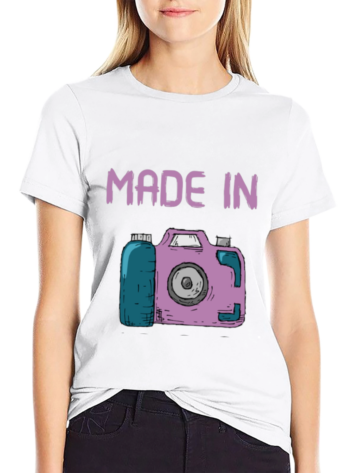 Funny Made In Camera Black Graphic Tee