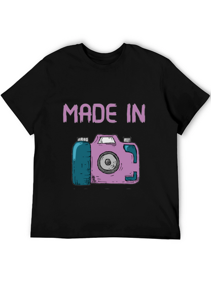 Funny Made In Camera Black Graphic Tee