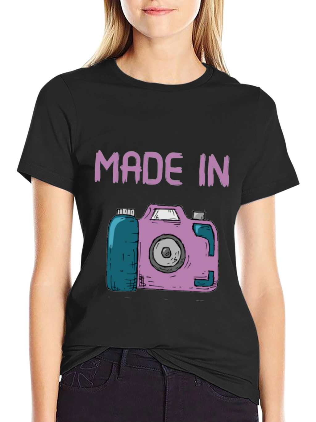Funny Made In Camera Black Graphic Tee