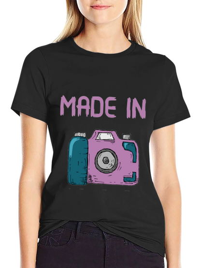 Funny Made In Camera Black Graphic Tee