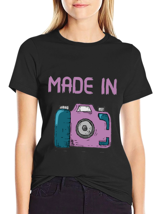 Funny Made In Camera Black Graphic Tee