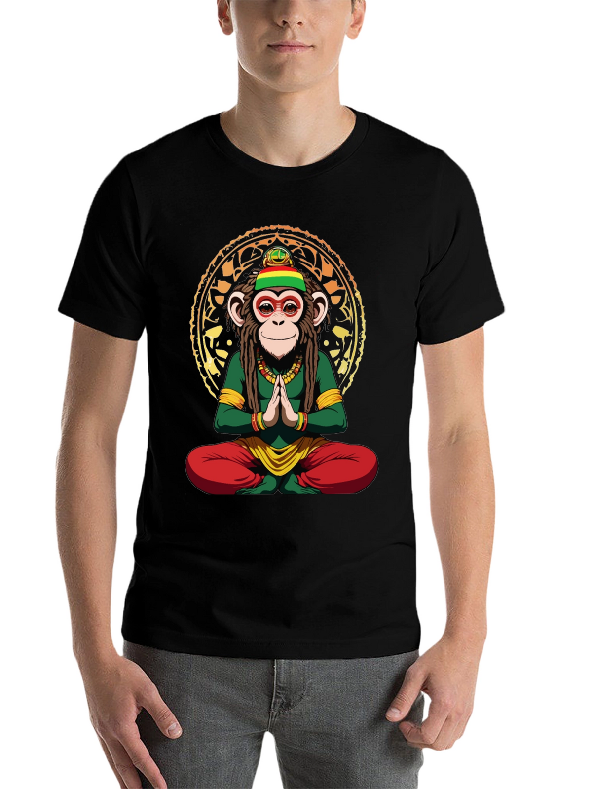 Rasta Monkey T-Shirt - Meditating Ape Graphic Tee