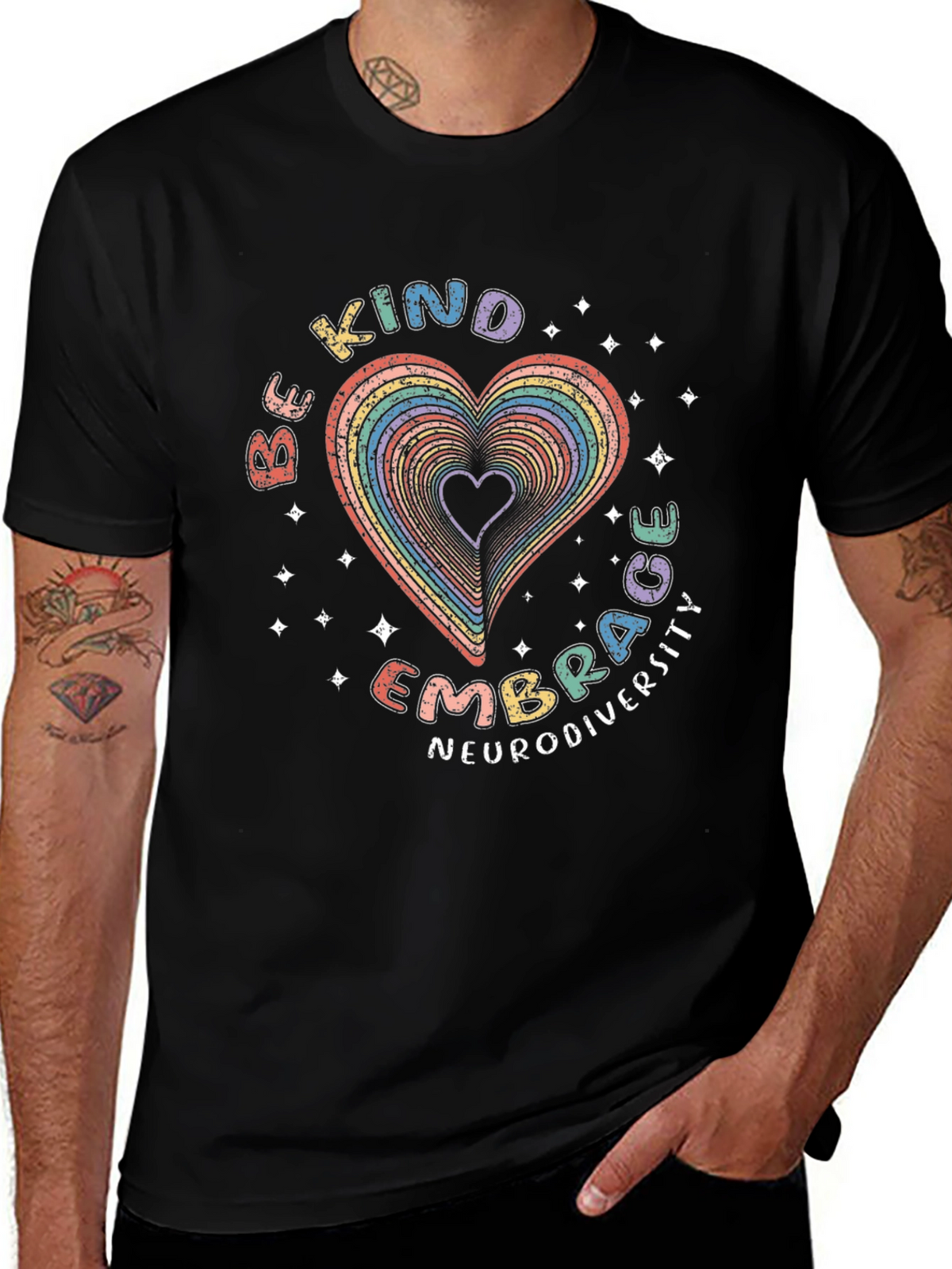 Be Kind Embrace Neurodiversity Rainbow Heart T-Shirt
