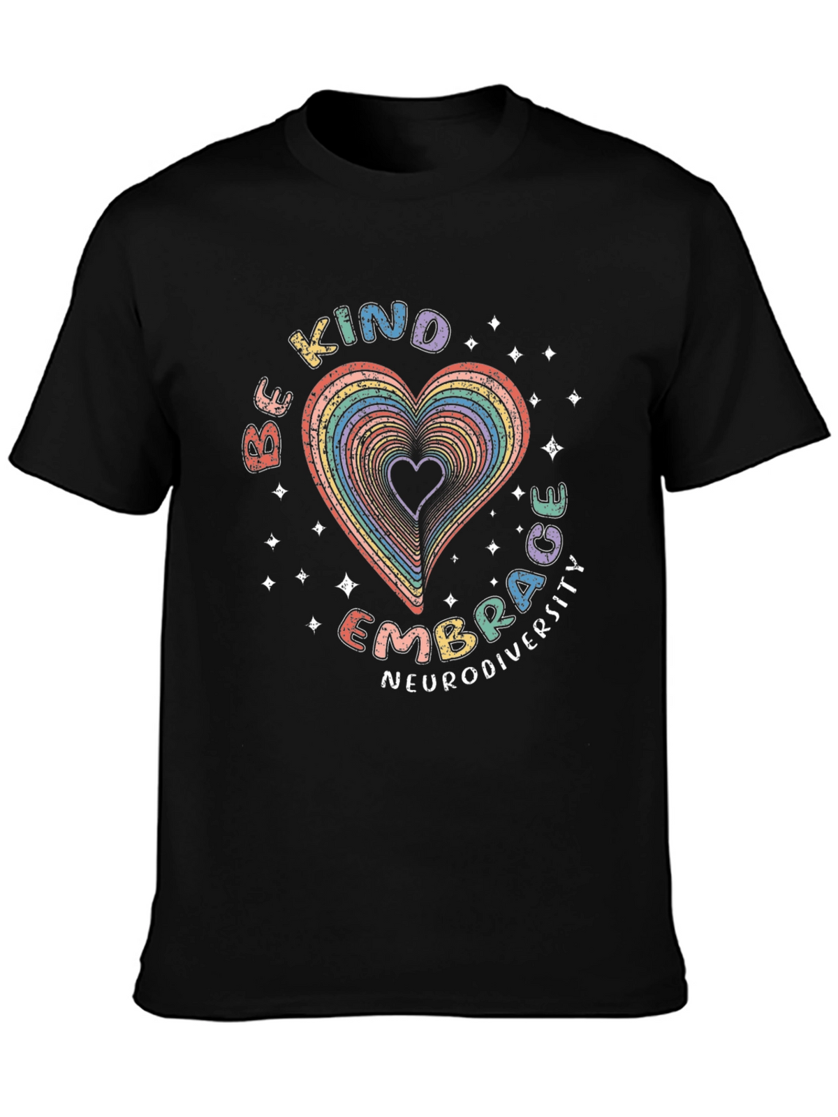 Be Kind Embrace Neurodiversity Rainbow Heart T-Shirt