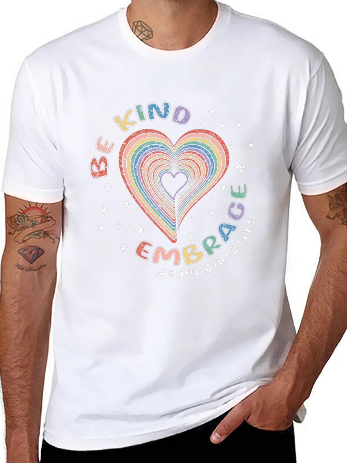 Be Kind Embrace Neurodiversity Rainbow Heart T-Shirt