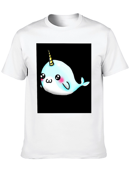 Narwhal Unicorn Cartoon Black T-Shirt
