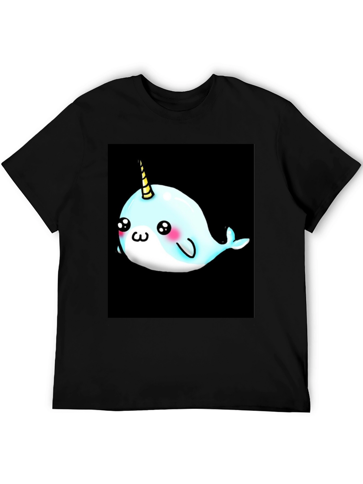 Narwhal Unicorn Cartoon Black T-Shirt