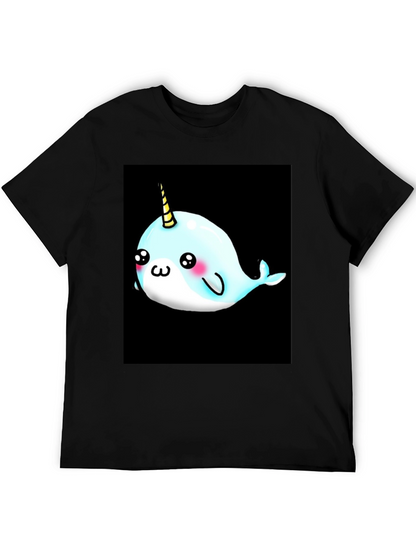 Narwhal Unicorn Cartoon Black T-Shirt