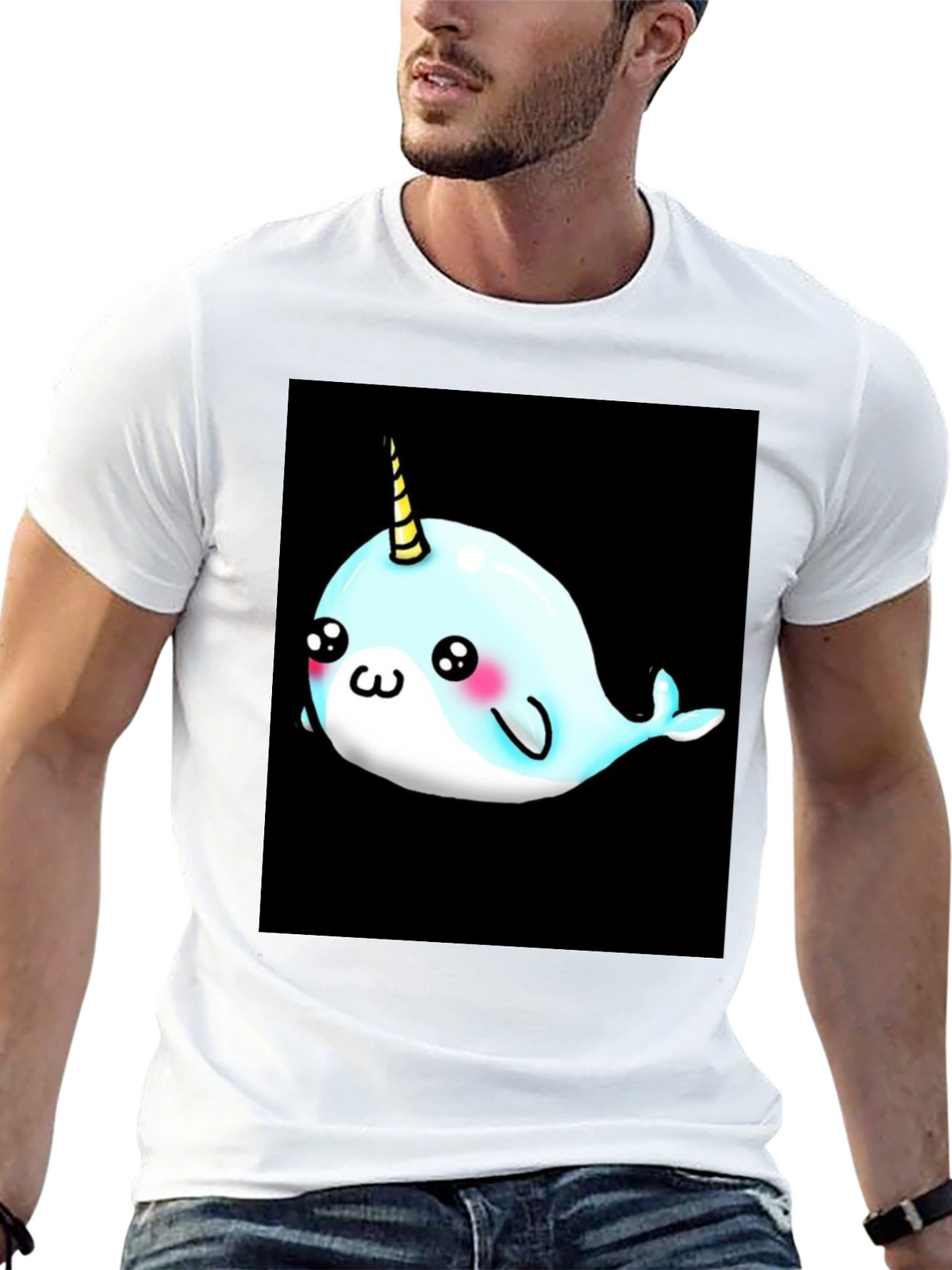 Narwhal Unicorn Cartoon Black T-Shirt