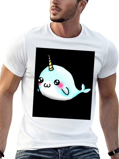 Narwhal Unicorn Cartoon Black T-Shirt