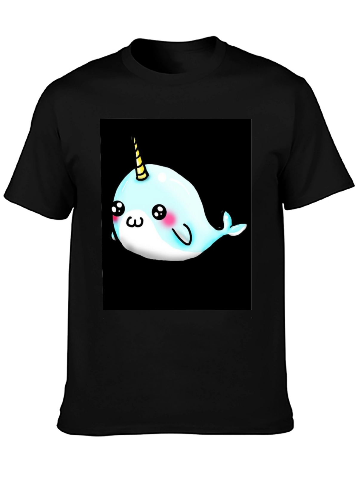 Narwhal Unicorn Cartoon Black T-Shirt