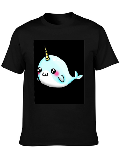 Narwhal Unicorn Cartoon Black T-Shirt