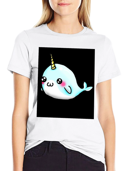 Narwhal Unicorn Cartoon Black T-Shirt