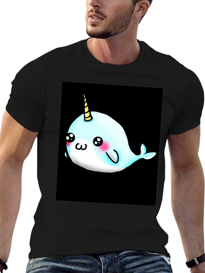 Narwhal Unicorn Cartoon Black T-Shirt