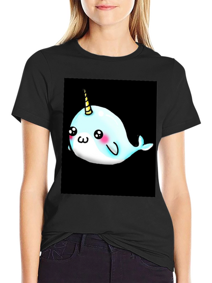 Narwhal Unicorn Cartoon Black T-Shirt