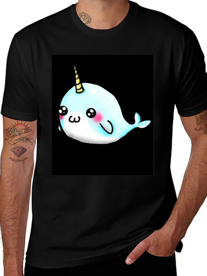 Narwhal Unicorn Cartoon Black T-Shirt