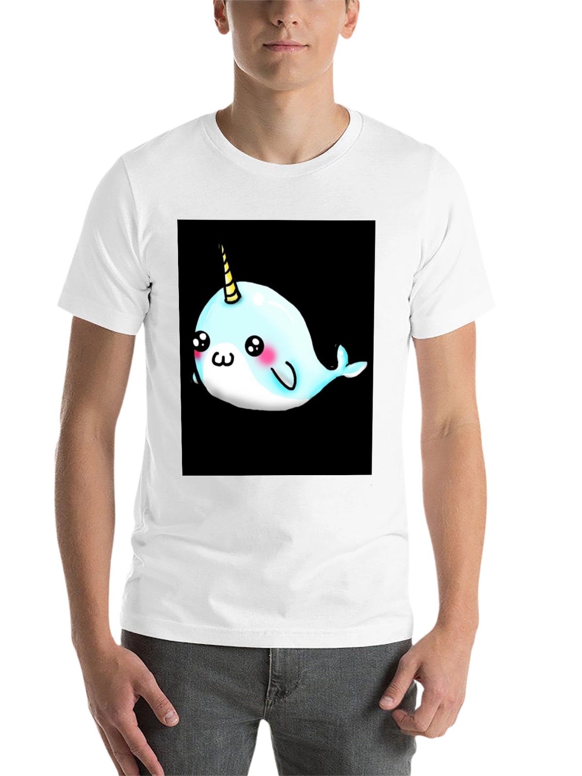 Narwhal Unicorn Cartoon Black T-Shirt