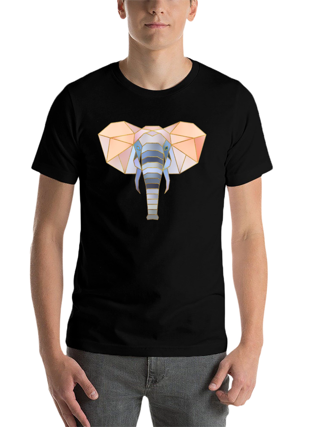 Geometric Elephant Graphic Tee - Stylish Mens Black T-Shirt