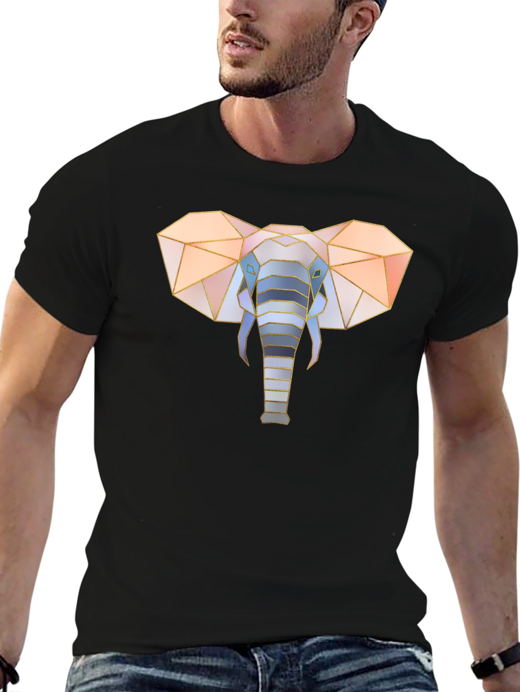 Geometric Elephant Graphic Tee - Stylish Mens Black T-Shirt