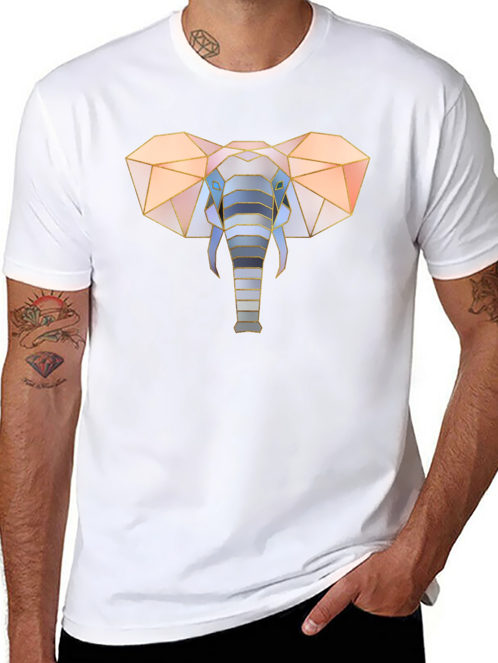 Geometric Elephant Graphic Tee - Stylish Mens Black T-Shirt