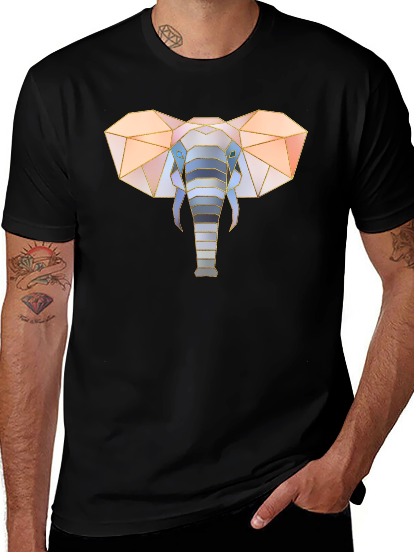 Geometric Elephant Graphic Tee - Stylish Mens Black T-Shirt