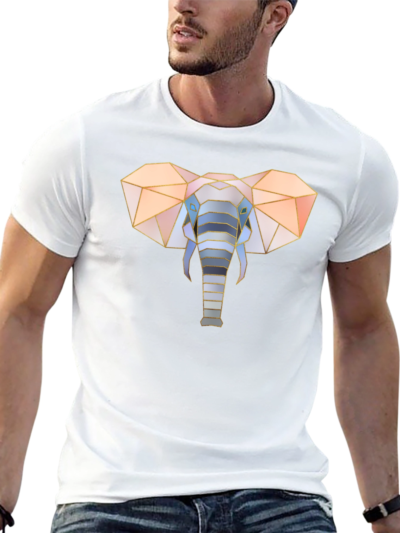 Geometric Elephant Graphic Tee - Stylish Mens Black T-Shirt