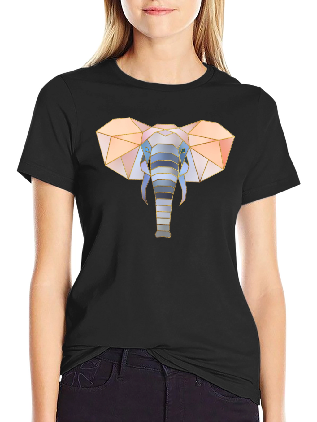 Geometric Elephant Graphic Tee - Stylish Mens Black T-Shirt