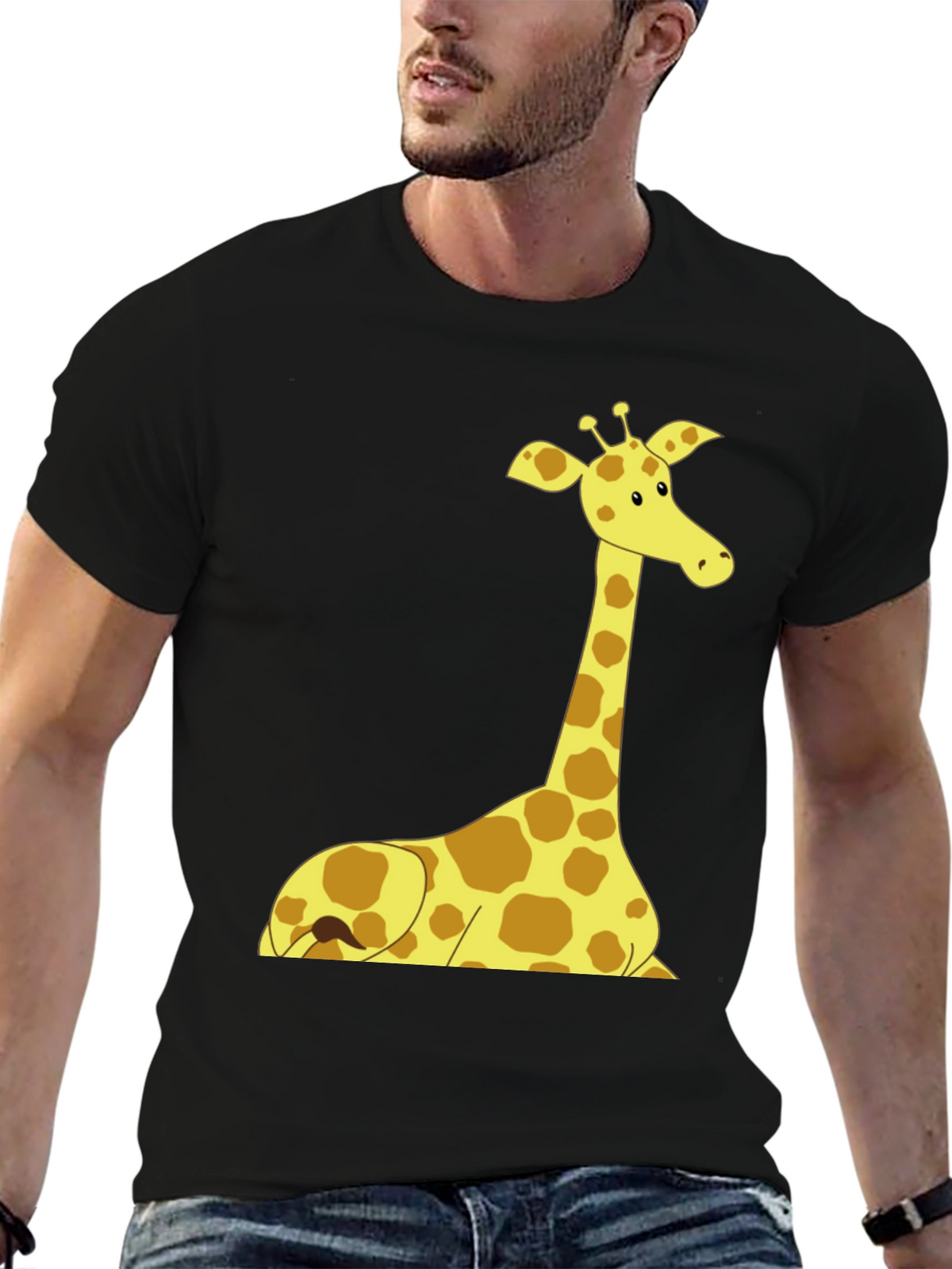 Giraffe Graphic Tee - Black Cotton Shirt
