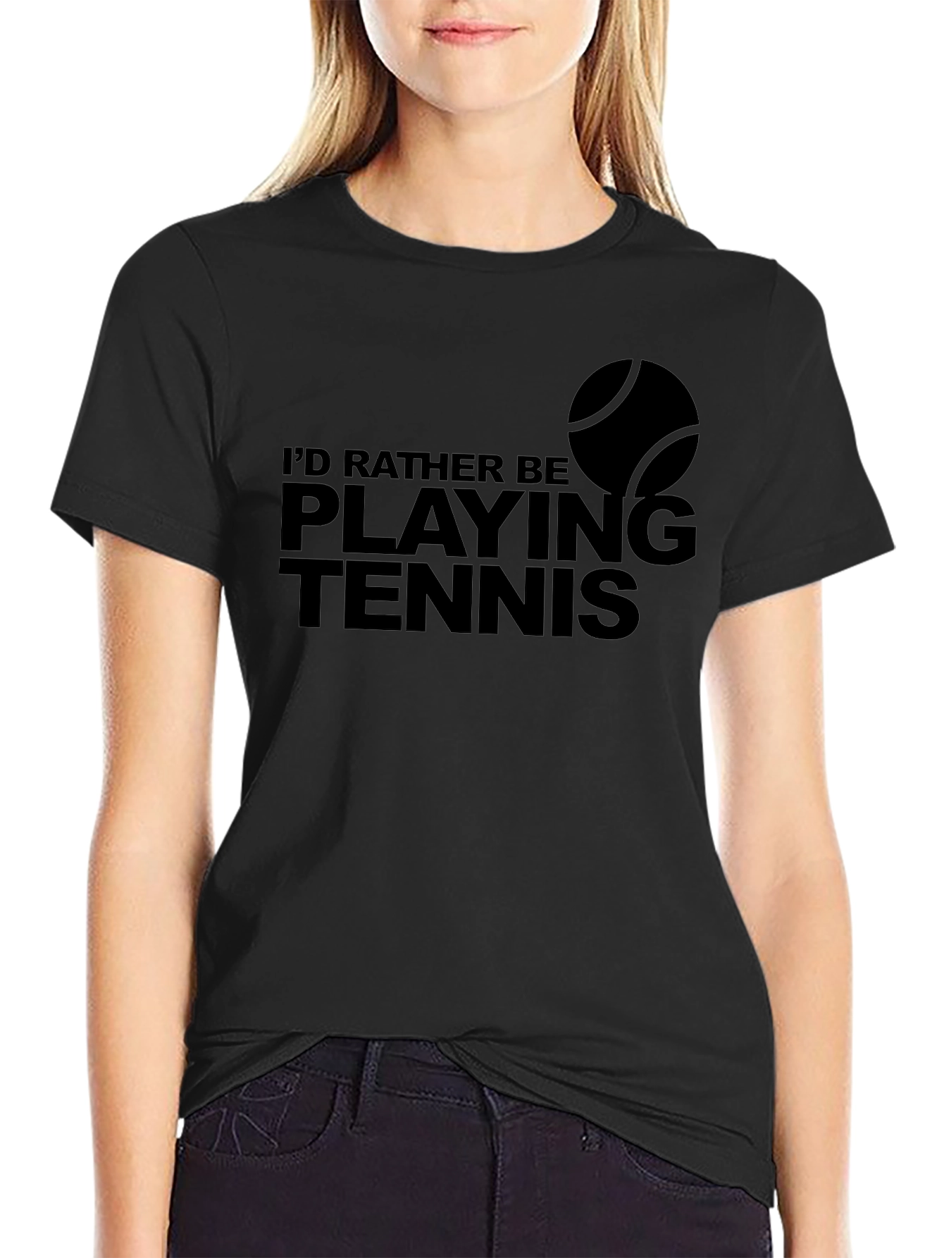 Tennis Lovers Black Graphic Tee - Id Rather Be Playing Tennis