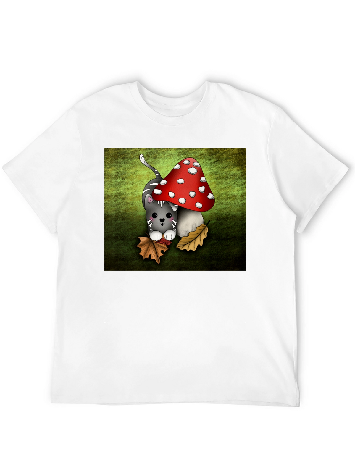 Cute Cartoon Cat and Mushroom Graphic T-Shirt