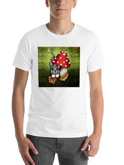 Cute Cartoon Cat and Mushroom Graphic T-Shirt