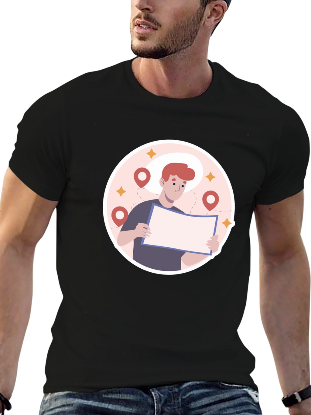 Black Graphic T-Shirt - Lost Traveler Design