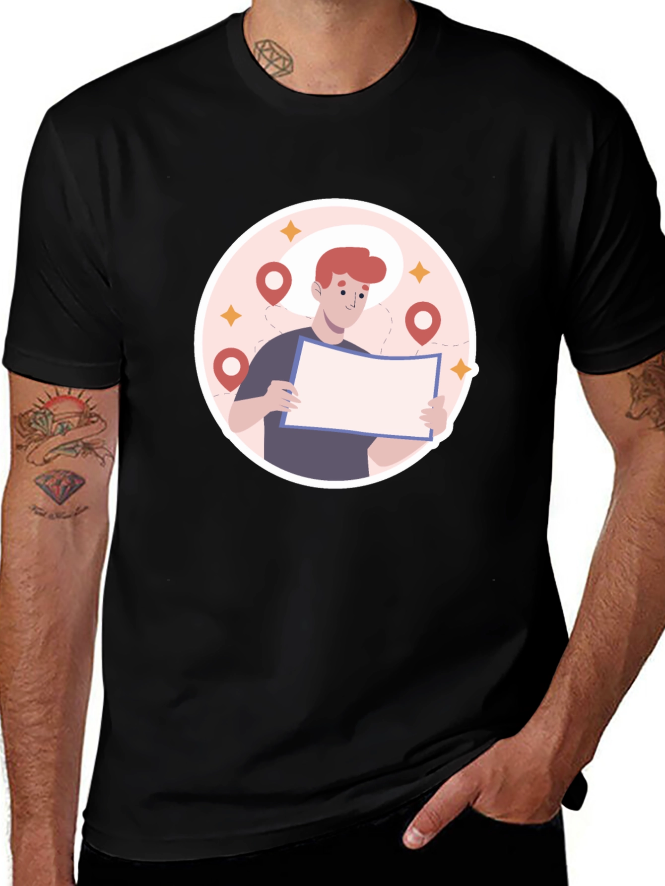 Black Graphic T-Shirt - Lost Traveler Design