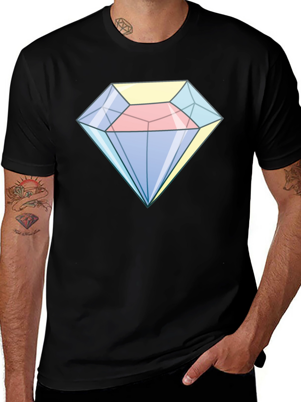 Cartoon Diamond Graphic Tee - Black Cotton Casual Shirt