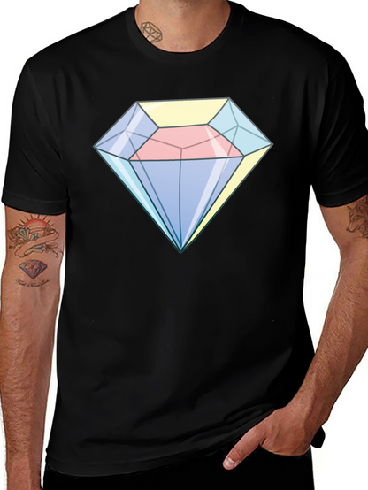 Cartoon Diamond Graphic Tee - Black Cotton Casual Shirt