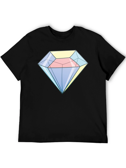 Cartoon Diamond Graphic Tee - Black Cotton Casual Shirt