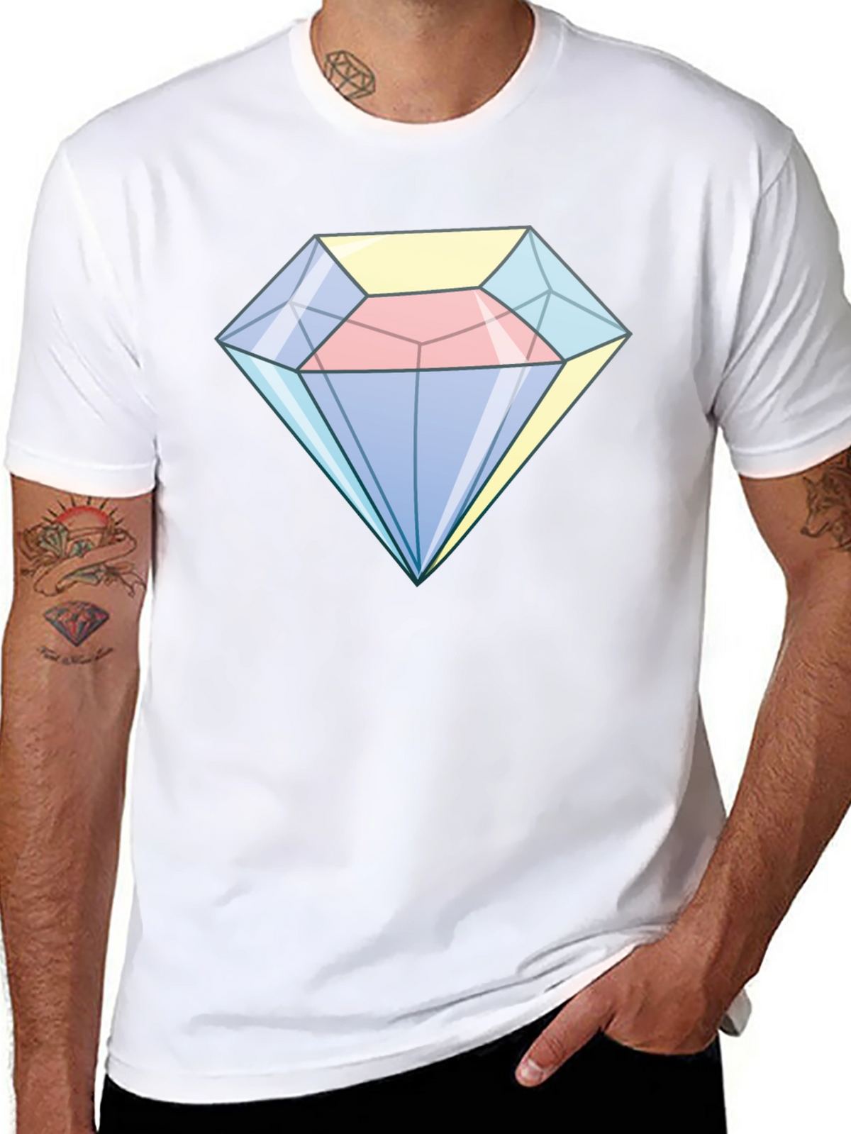 Cartoon Diamond Graphic Tee - Black Cotton Casual Shirt