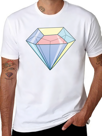 Cartoon Diamond Graphic Tee - Black Cotton Casual Shirt