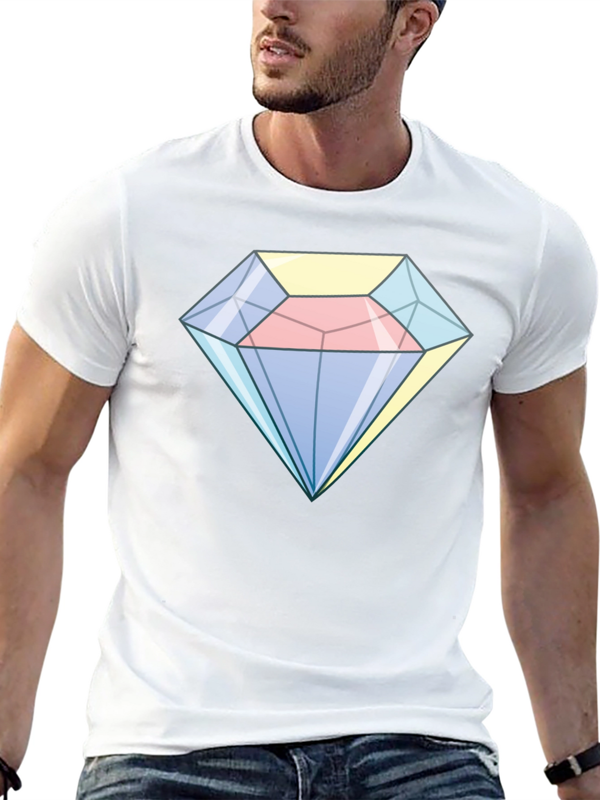 Cartoon Diamond Graphic Tee - Black Cotton Casual Shirt