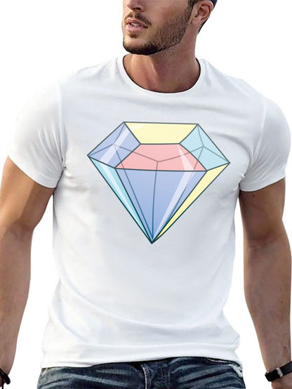 Cartoon Diamond Graphic Tee - Black Cotton Casual Shirt