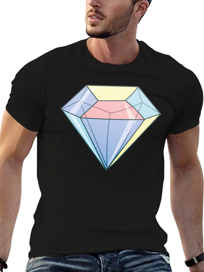 Cartoon Diamond Graphic Tee - Black Cotton Casual Shirt