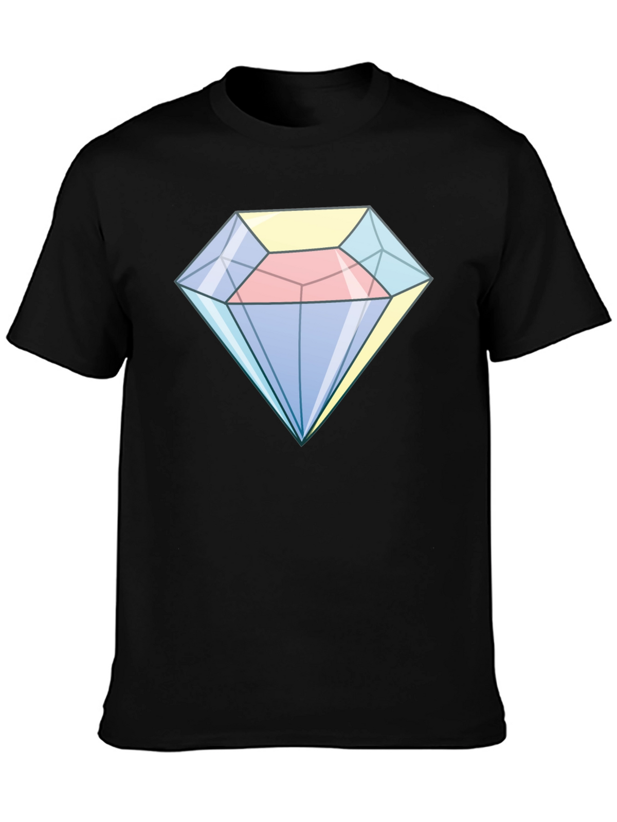 Cartoon Diamond Graphic Tee - Black Cotton Casual Shirt