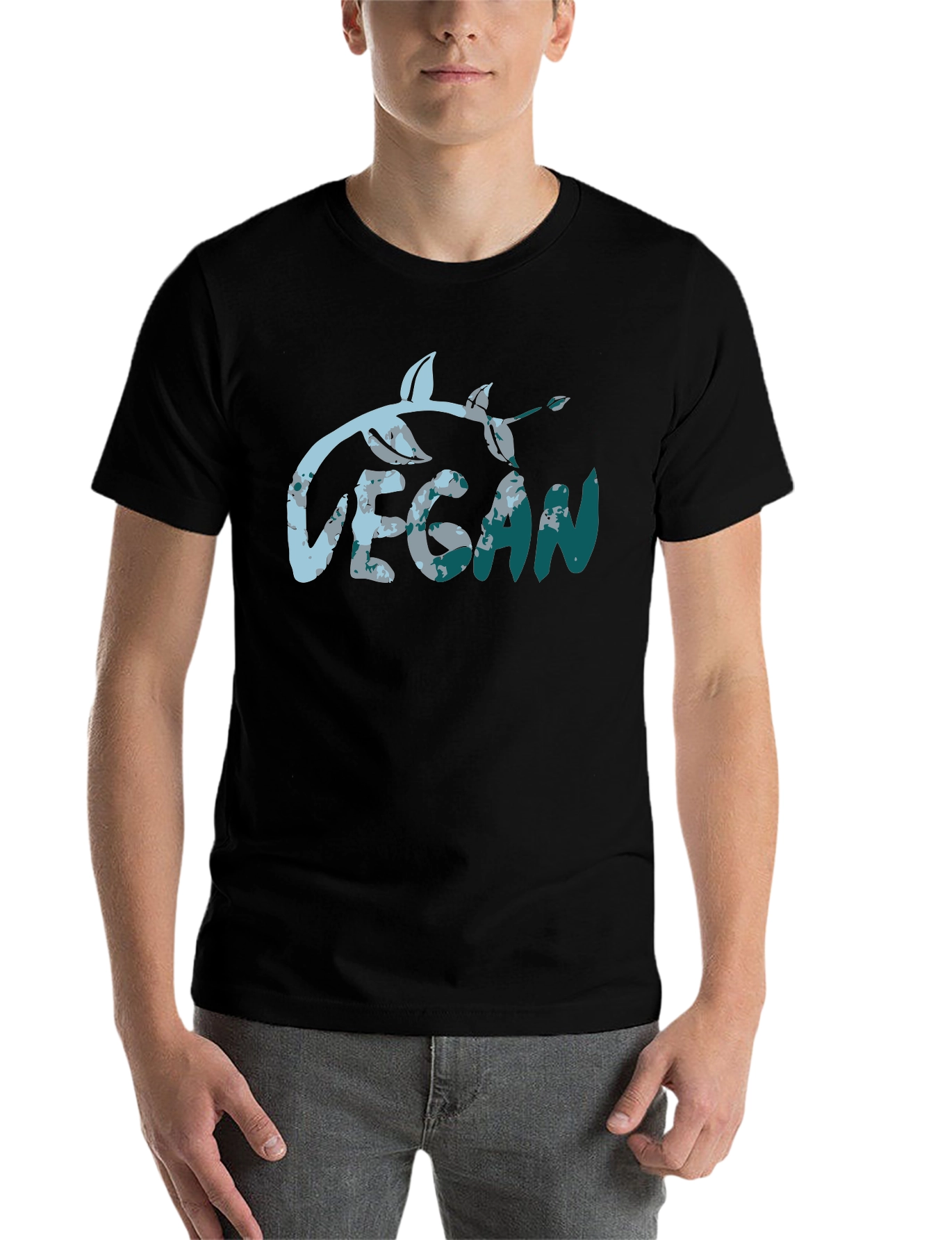 Vegan Leaf Graphic Tee - Black