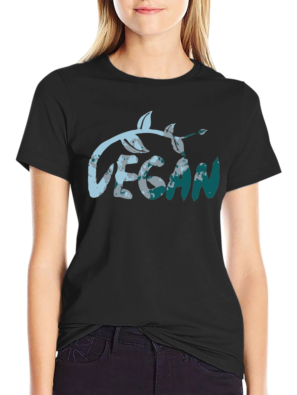 Vegan Leaf Graphic Tee - Black